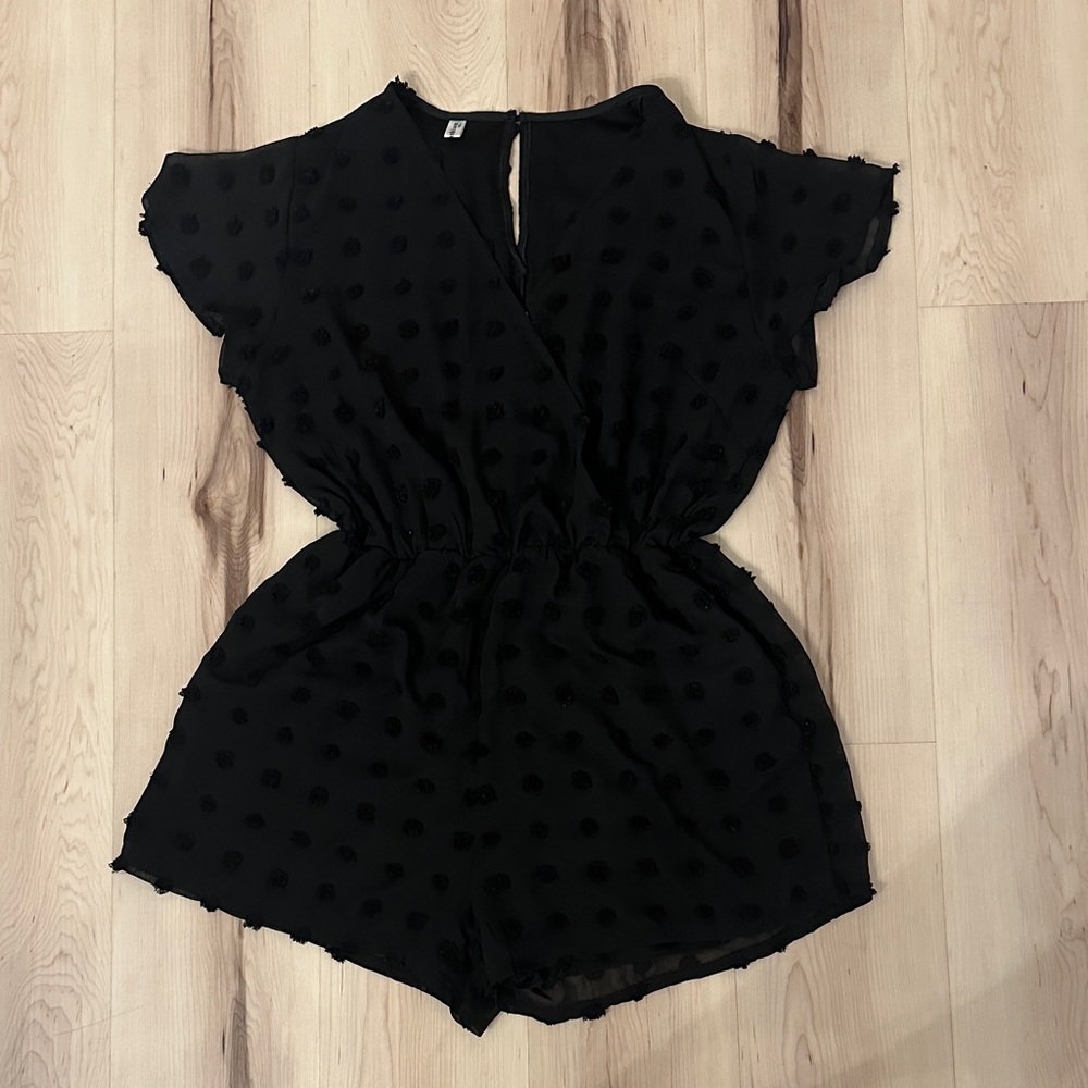 Black Textured Dot Romper